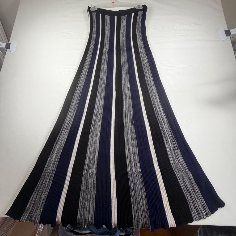 BB Dakota Womens Striped Knit Maxi Skirt Black Navy Blue White Size Small - Picture 2 of 4